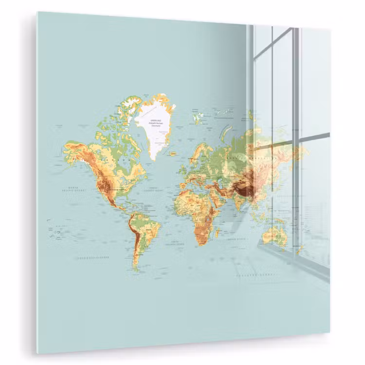 Wereldkaart - Realistisch - Blauw plexiglas 5mm klein -zzzproduct_nieuw