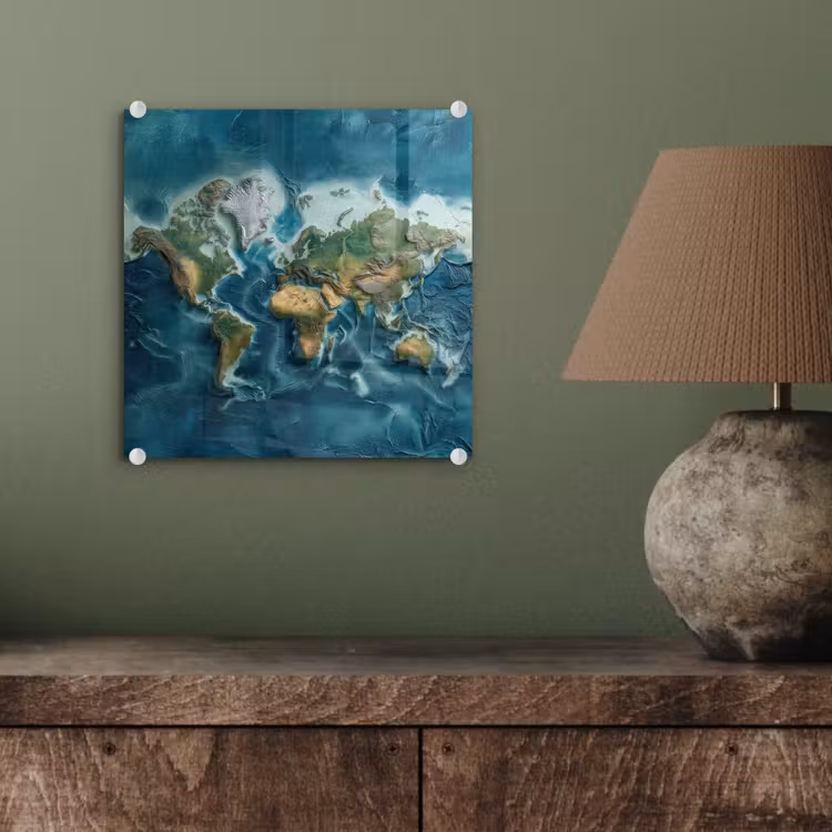 Wereldkaart - Realistisch - Contouren plexiglas 5mm klein -sfeer3
