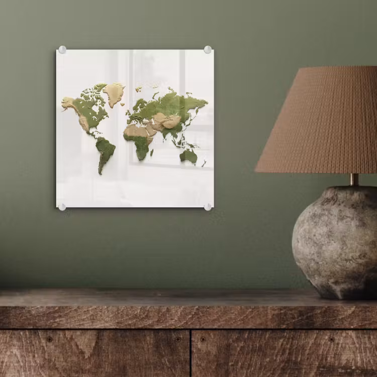 Wereldkaart - Reliëf - Aardekleruige tinten plexiglas 5mm klein -sfeer3
