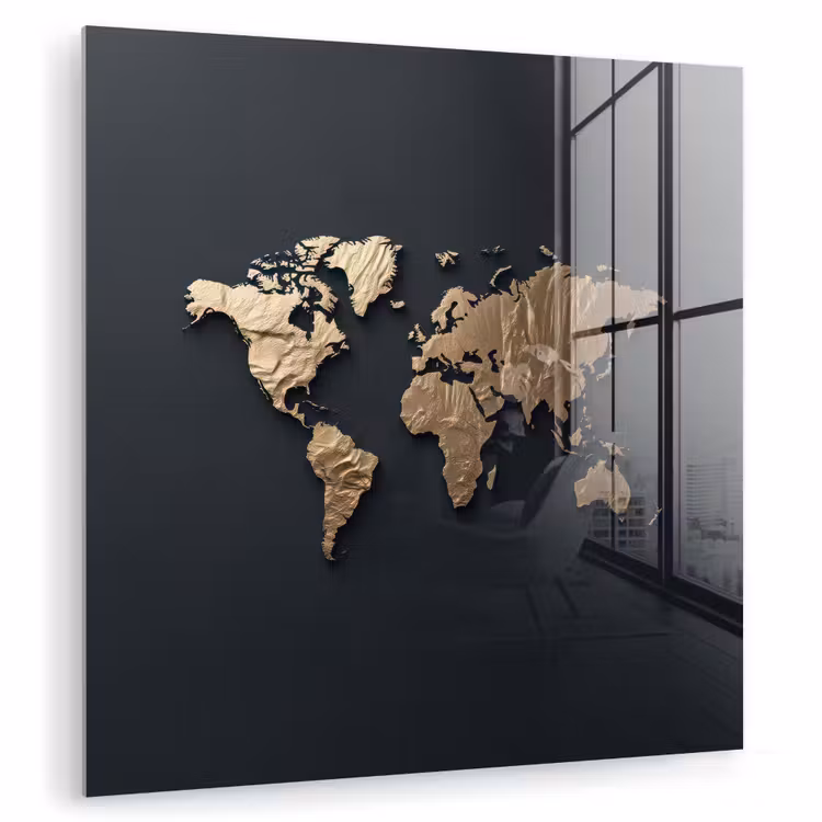 Wereldkaart - Reliëfstructuur - Diepe Texturen - Zwart plexiglas 5mm klein -zzzproduct_nieuw