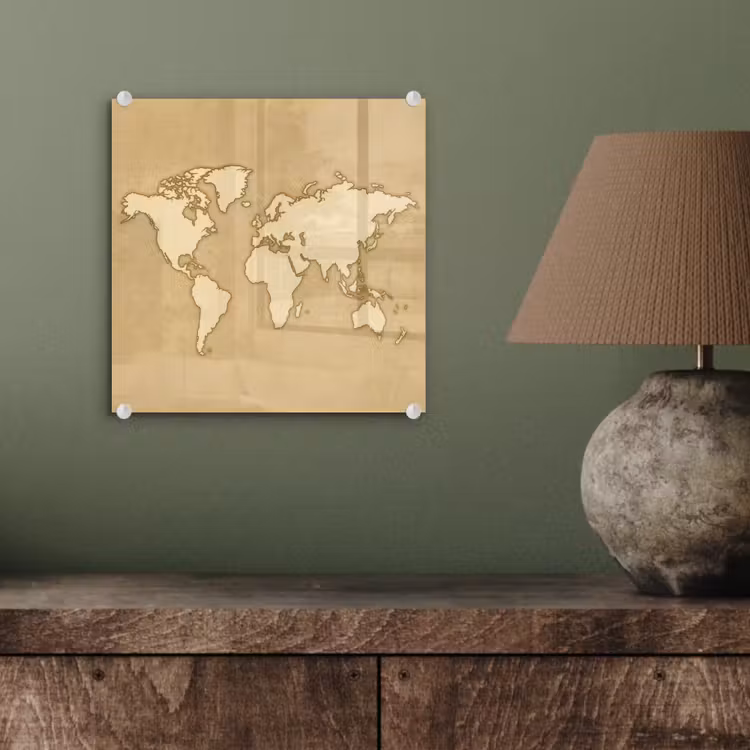 Wereldkaart - reliëfeffect - klassiek plexiglas 5mm klein -sfeer3