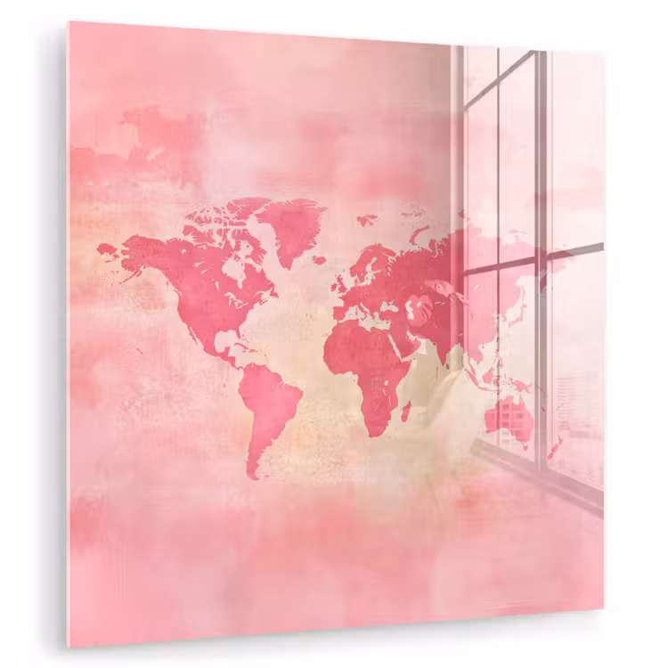Wereldkaart - Roze - Vaag plexiglas 5mm klein -zzzproduct_nieuw