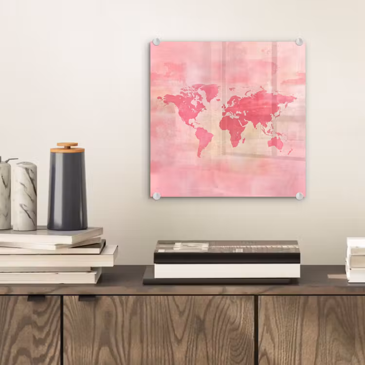 Wereldkaart - Roze - Vaag plexiglas 5mm klein -sfeer1