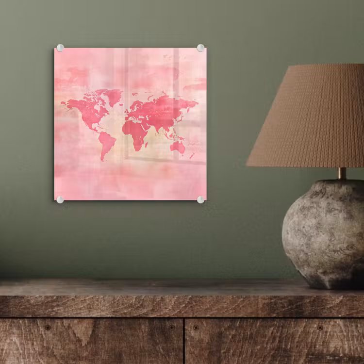 Wereldkaart - Roze - Vaag plexiglas 5mm klein -sfeer3
