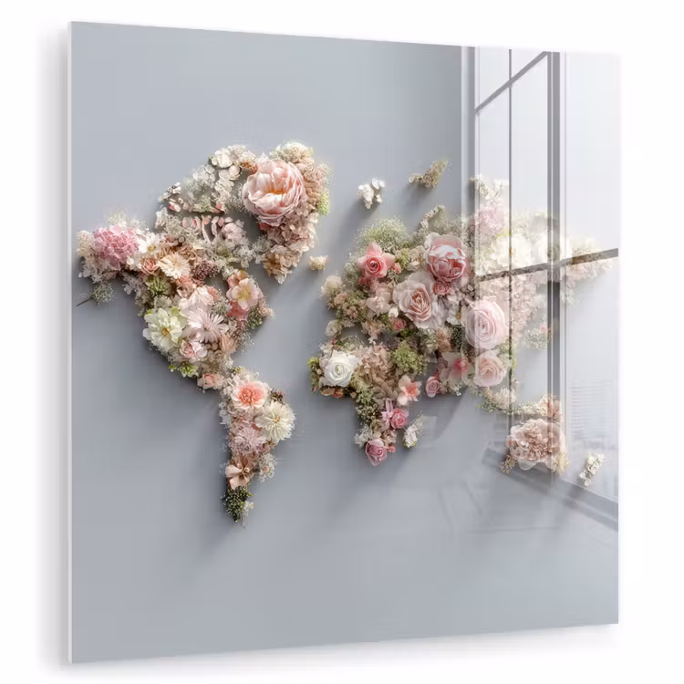 Wereldkaart - Rozen - Roze plexiglas 5mm klein -zzzproduct_nieuw