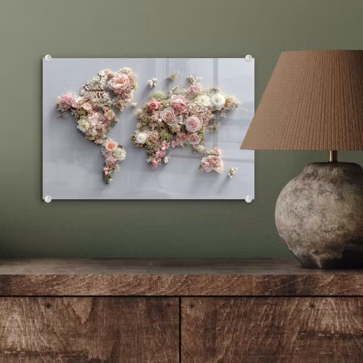 Wereldkaart - Rozen - Roze plexiglas 5mm klein -wsfeer2_DE