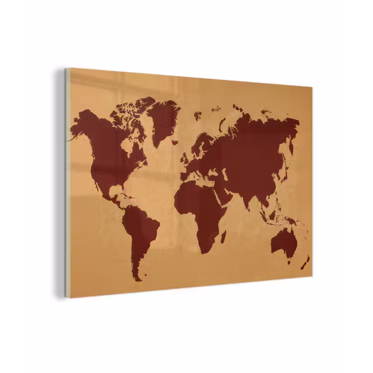 Wereldkaart - Roodbruin silhouet - Sterk kleurcontrast plexiglas 5mm klein -zzzproduct_nieuw