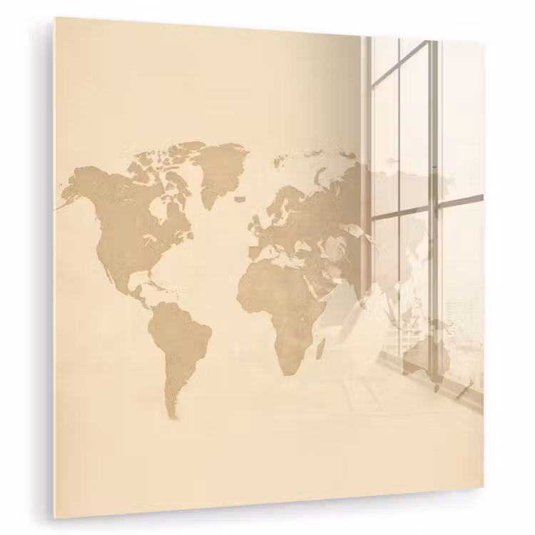 Wereldkaart - Zandkleurig - Minimalistisch plexiglas 5mm klein -zzzproduct_nieuw