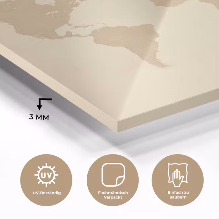 Wereldkaart - Zandkleurig - Minimalistisch plexiglas 5mm klein -wsfeer2_DE