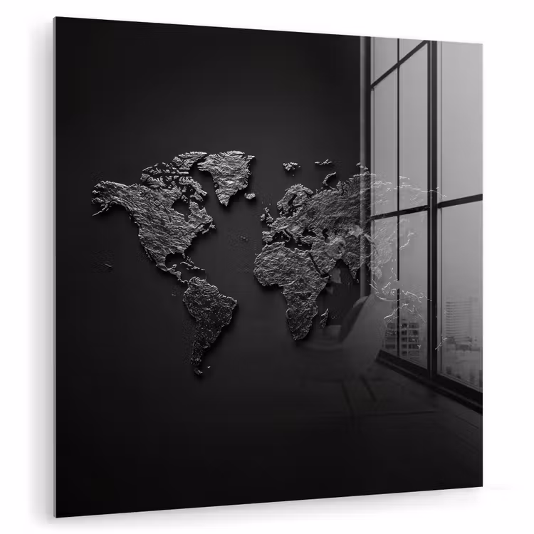 Wereldkaart - Zwart - Donker plexiglas 5mm klein -zzzproduct_nieuw