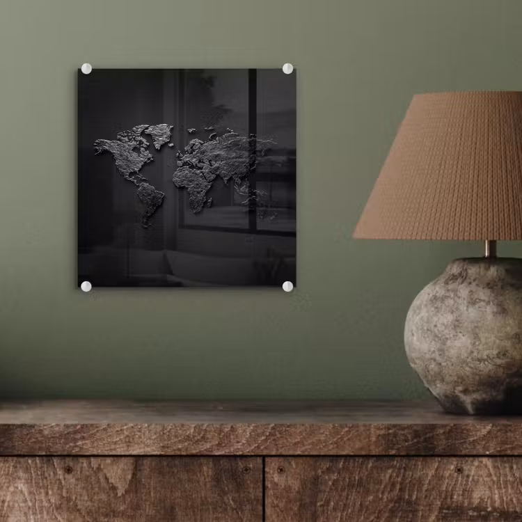 Wereldkaart - Zwart - Donker plexiglas 5mm klein -sfeer3