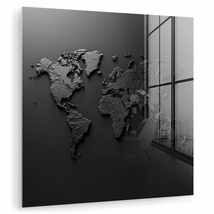 Wereldkaart - Zwart - Grijs plexiglas 5mm klein -zzzproduct_nieuw