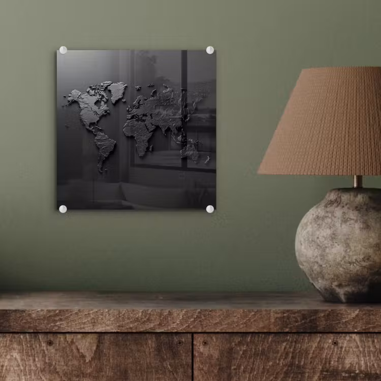 Wereldkaart - Zwart - Grijs plexiglas 5mm klein -sfeer3