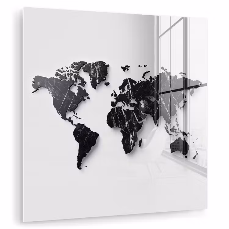 Wereldkaart - Zwart - Marmer - Elegant plexiglas 5mm klein -zzzproduct_nieuw