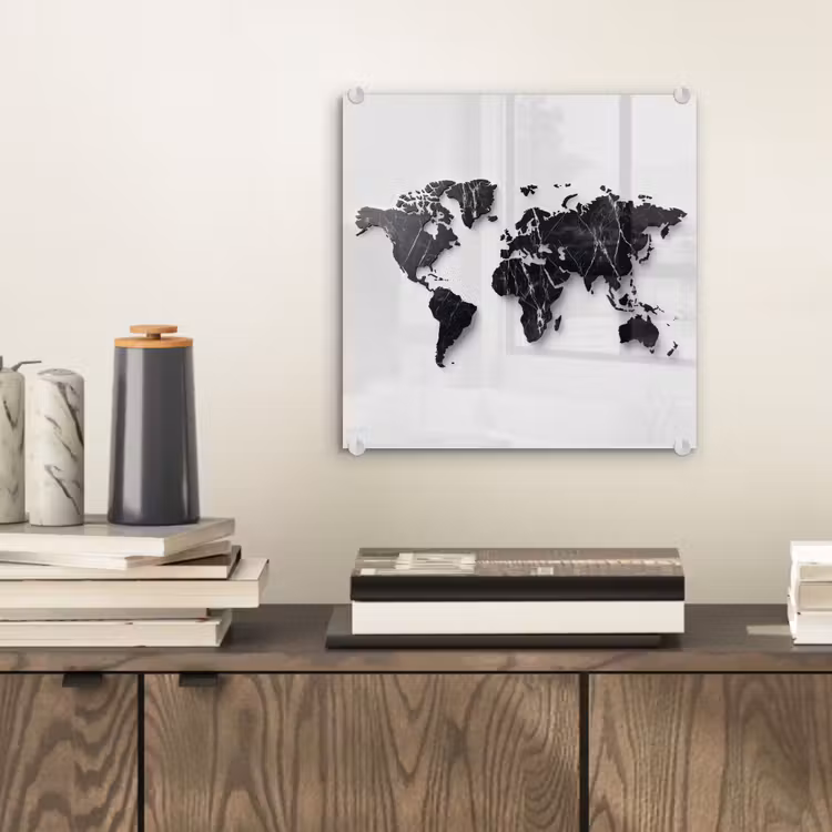 Wereldkaart - Zwart - Marmer - Elegant plexiglas 5mm klein -sfeer1