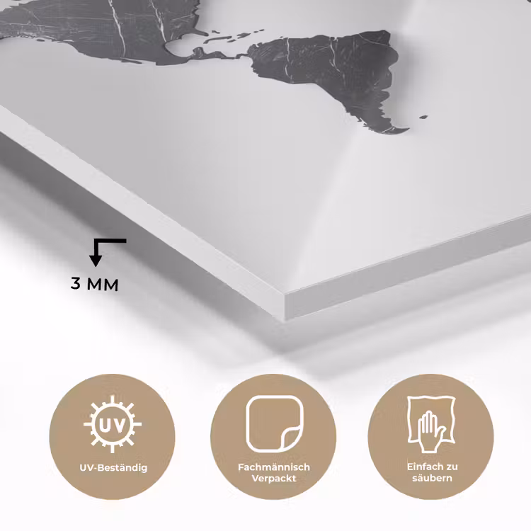 Wereldkaart - Zwart - Marmer - Elegant plexiglas 5mm klein -wsfeer2_DE