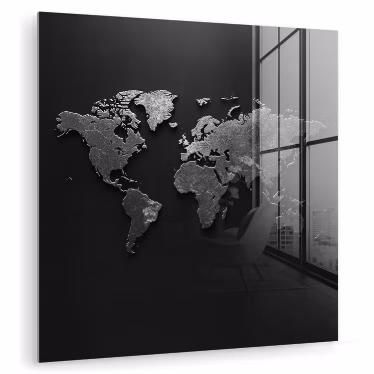 Wereldkaart - Zwart - Structuur plexiglas 5mm klein -zzzproduct_nieuw