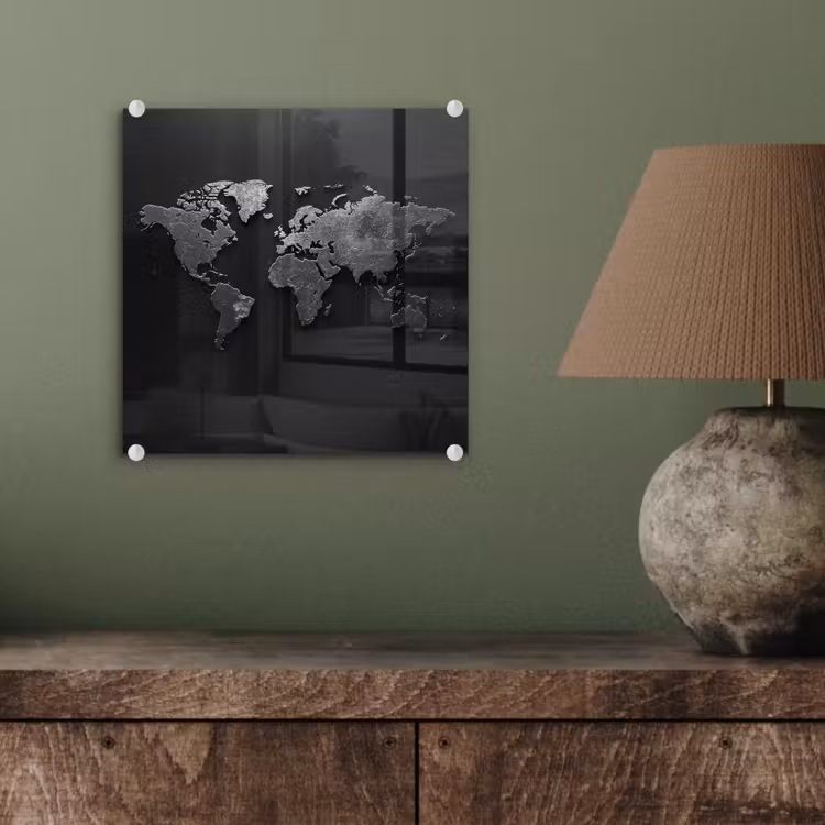 Wereldkaart - Zwart - Structuur plexiglas 5mm klein -sfeer3