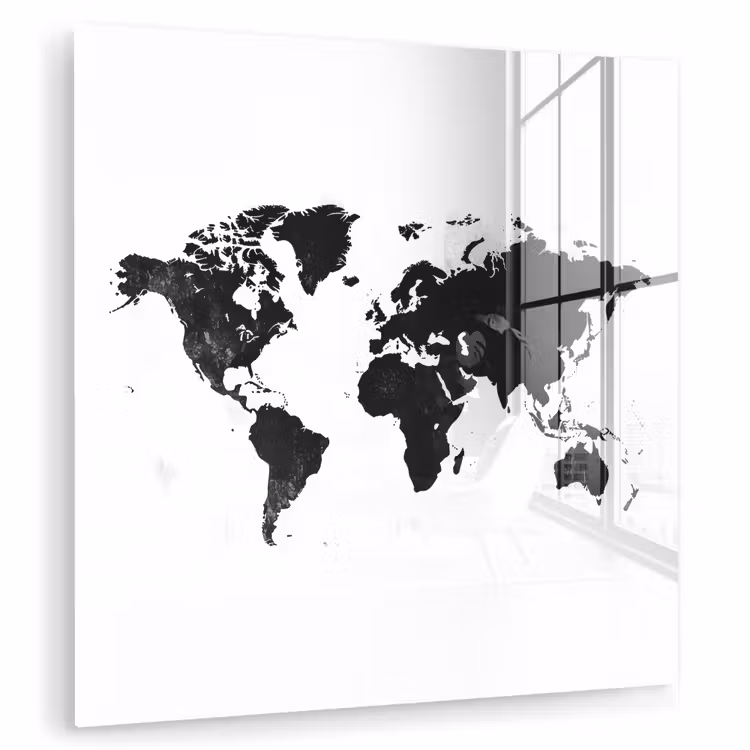 Wereldkaart - Zwart - Wit - Strak plexiglas 5mm klein -zzzproduct_nieuw