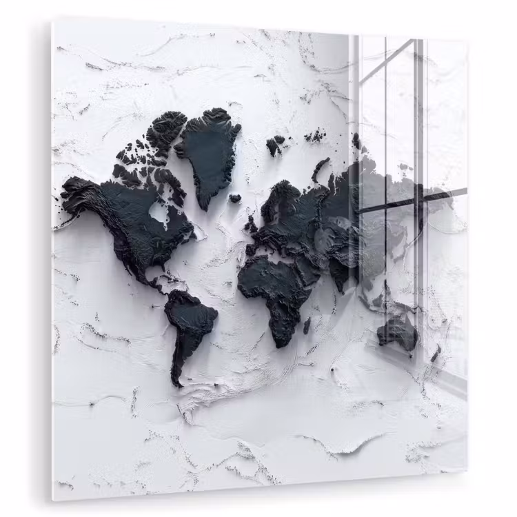 Wereldkaart - Zwarte- Steen plexiglas 5mm klein -zzzproduct_nieuw