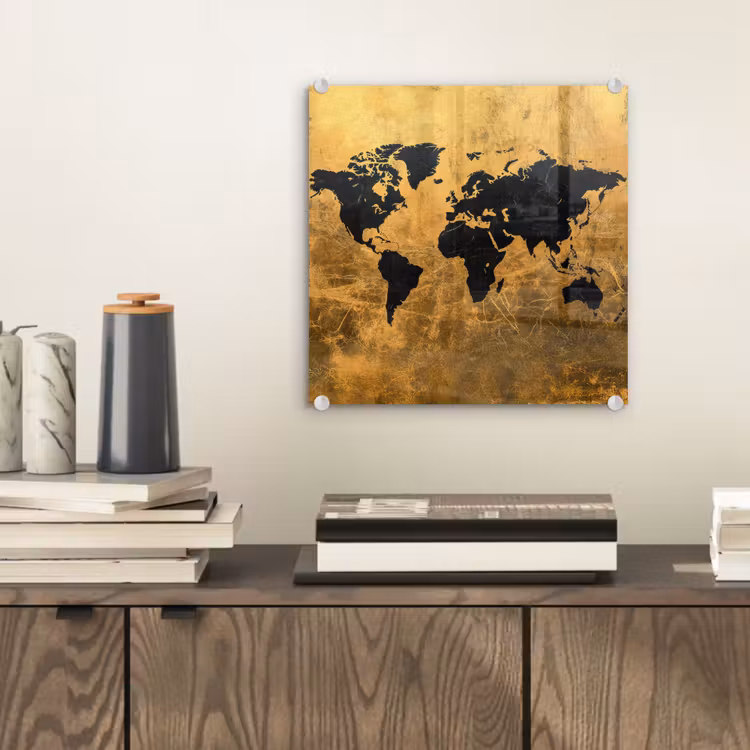 Wereldkaart - Vlekdetails - Goud plexiglas 5mm klein -sfeer1