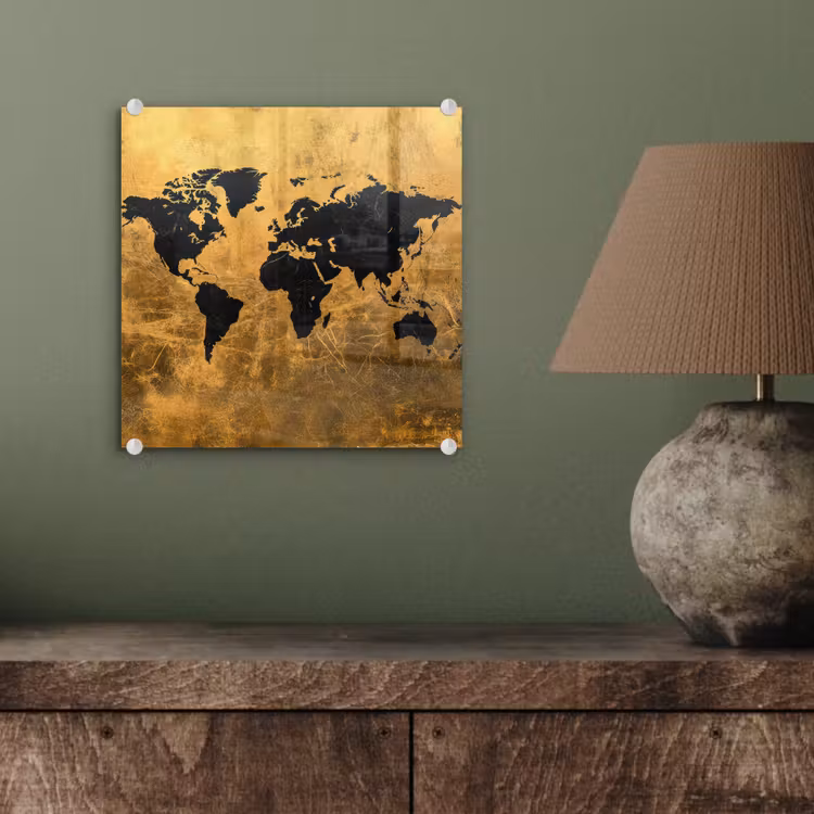 Wereldkaart - Vlekdetails - Goud plexiglas 5mm klein -sfeer3