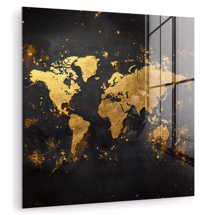 Wereldkaart - Spetters - Zwart - Artistiek plexiglas 5mm klein -zzzproduct_nieuw