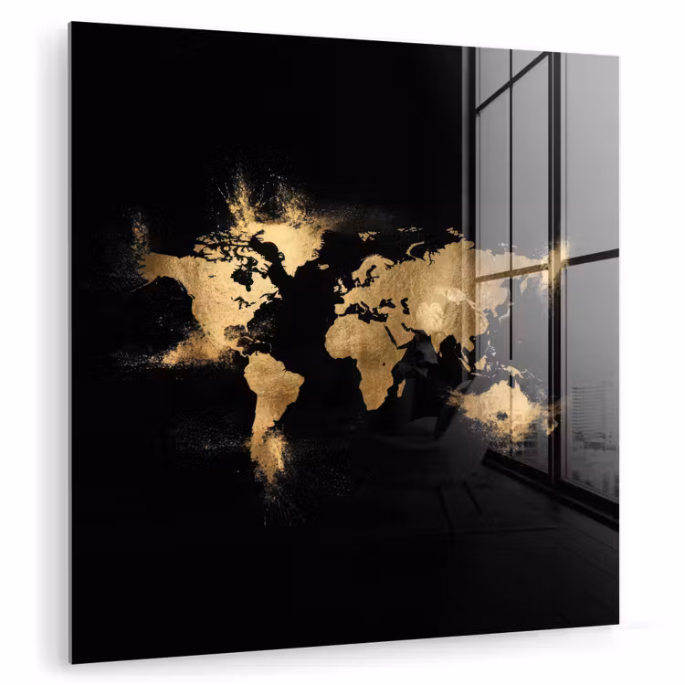 Wereldkaart - Stofexplosies - Gouddeeltjes plexiglas 5mm klein -zzzproduct_nieuw