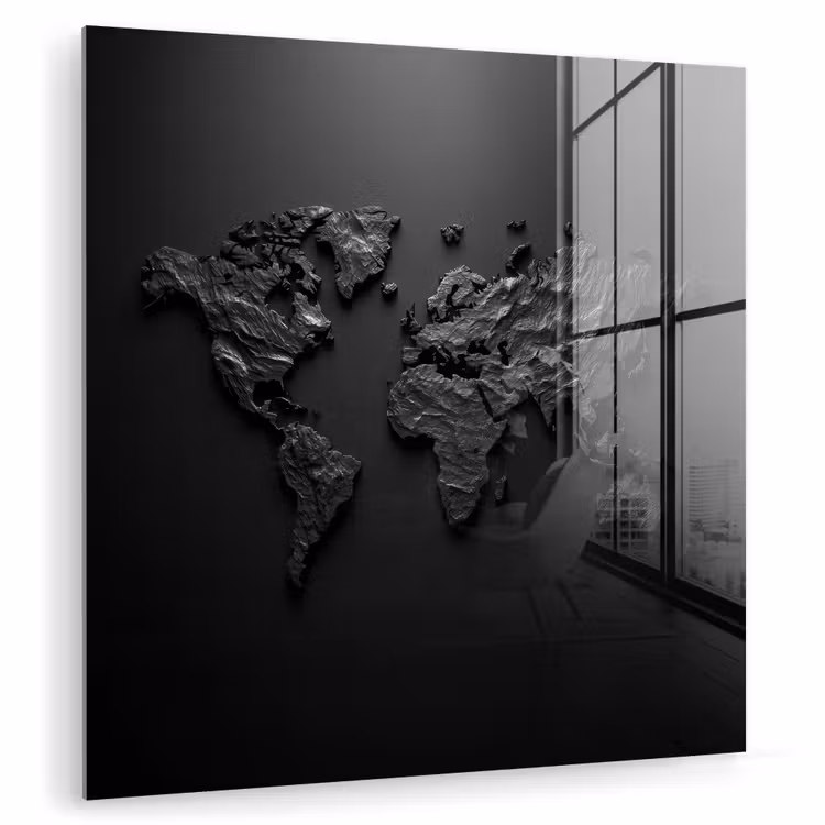 Wereldkaart - Steen - Zwart plexiglas 5mm klein -zzzproduct_nieuw