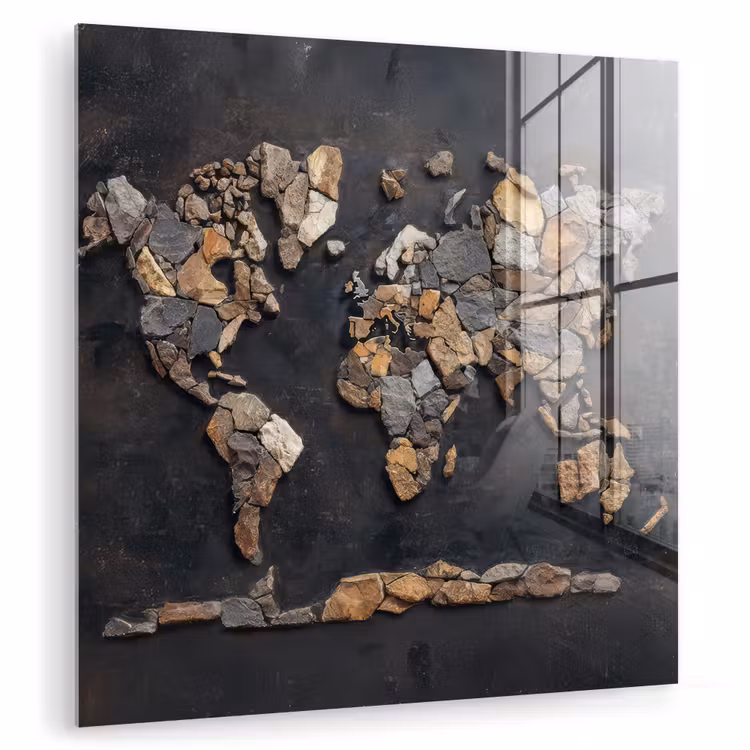 Wereldkaart - Stenen - Realistisch plexiglas 5mm klein -zzzproduct_nieuw