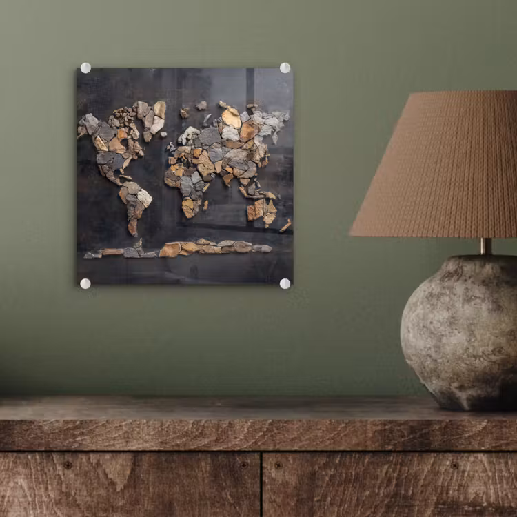 Wereldkaart - Stenen - Realistisch plexiglas 5mm klein -sfeer3