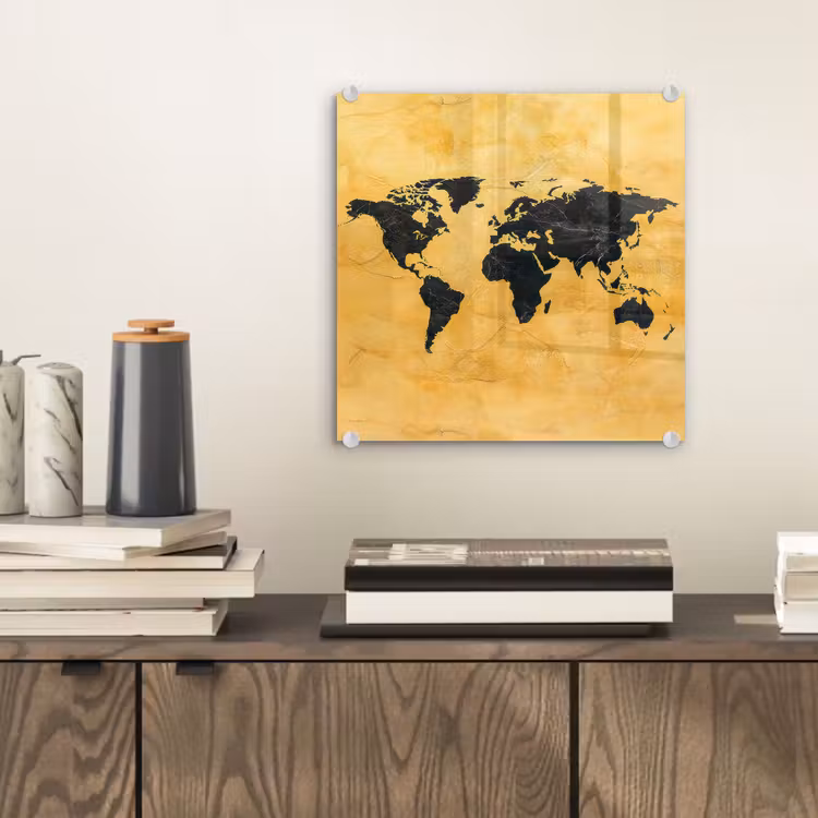 Wereldkaart - Stenen textuur - Goud plexiglas 5mm klein -sfeer1