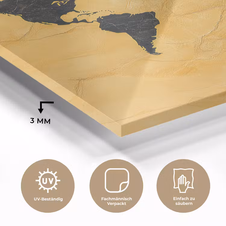 Wereldkaart - Stenen textuur - Goud plexiglas 5mm klein -wsfeer2_DE