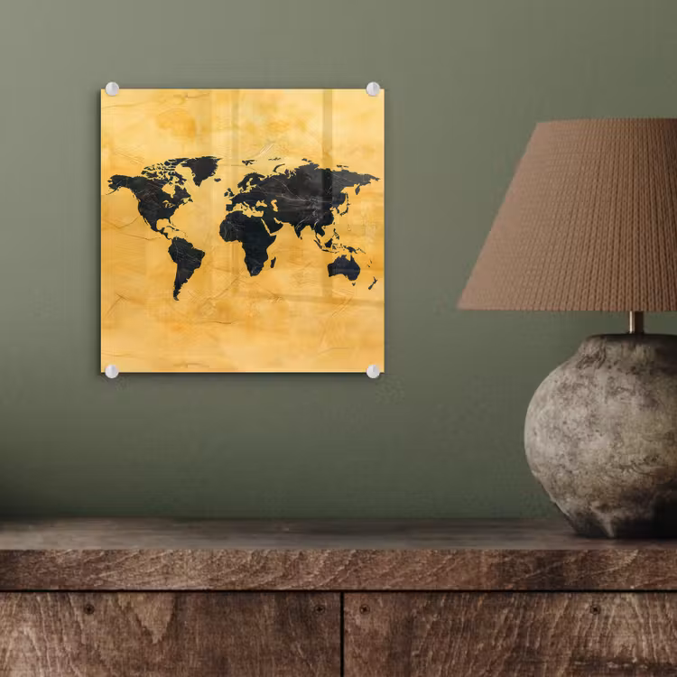 Wereldkaart - Stenen textuur - Goud plexiglas 5mm klein -sfeer3