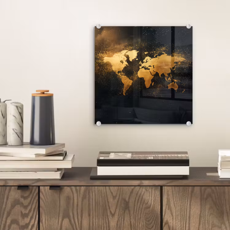 Wereldkaart - Sterrenbeelden - Gouden stippen plexiglas 5mm klein -sfeer1