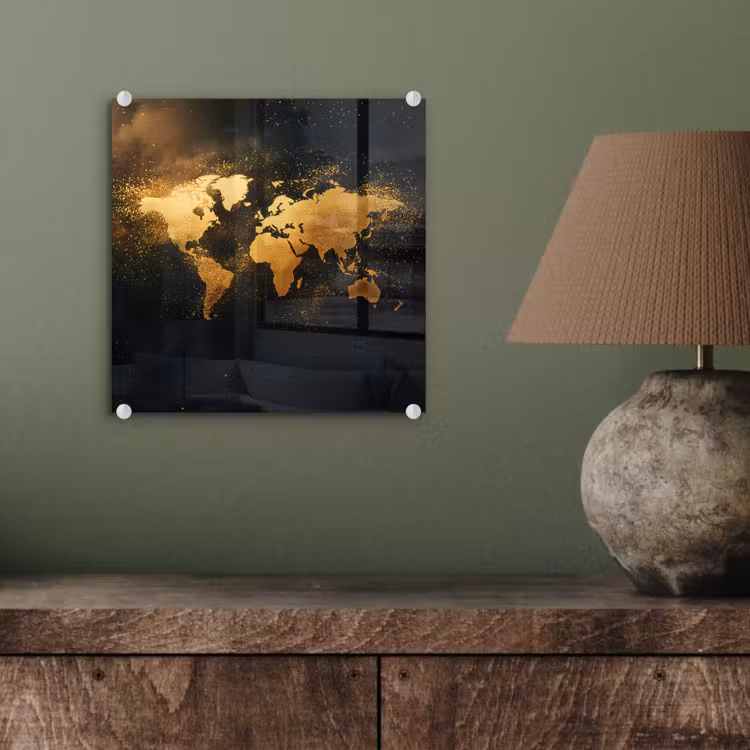 Wereldkaart - Sterrenbeelden - Gouden stippen plexiglas 5mm klein -sfeer3