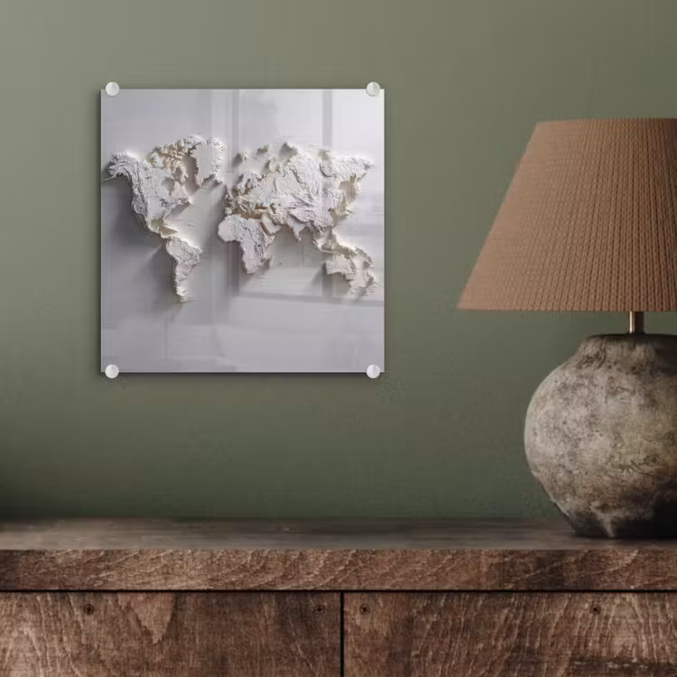 Wereldkaart - Subtiel reliëf - Wit plexiglas 5mm klein -sfeer3