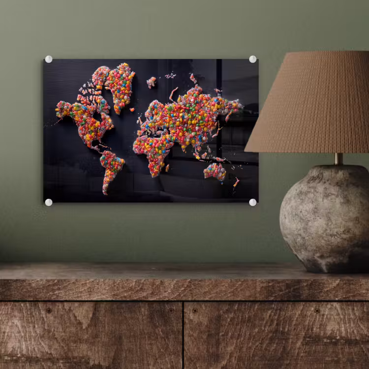 Wereldkaart - Snoepjes - Felle kleuren plexiglas 5mm klein -wsfeer2_DE