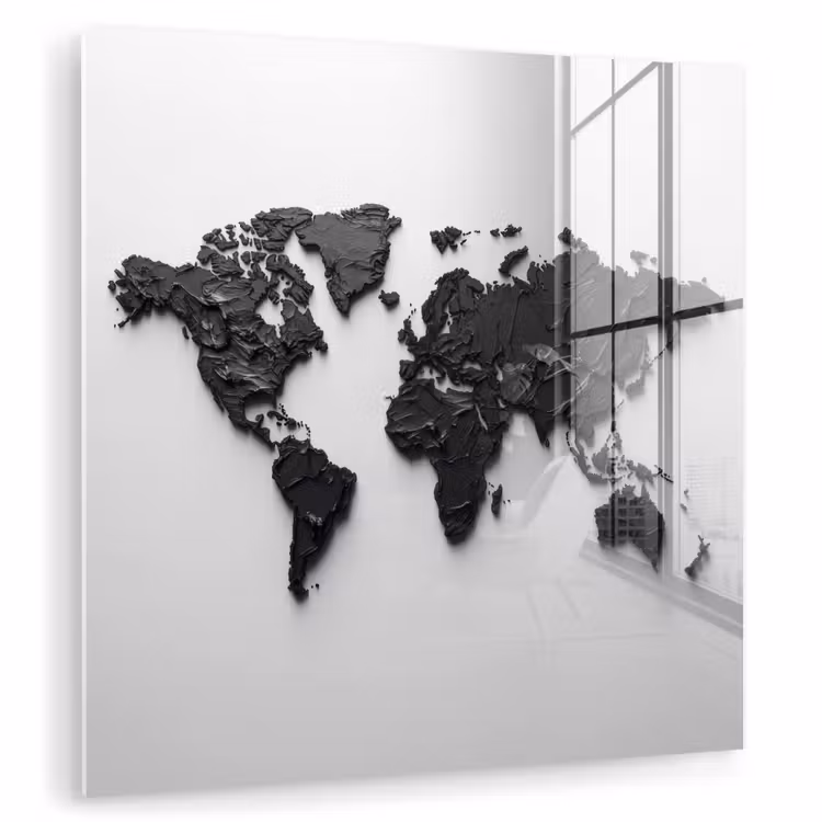 Wereldkaart - Structuur - Zwart plexiglas 5mm klein -zzzproduct_nieuw
