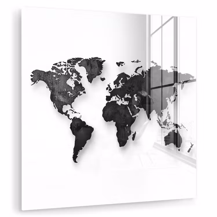 Wereldkaart - Diepte - Zwart plexiglas 5mm klein -zzzproduct_nieuw
