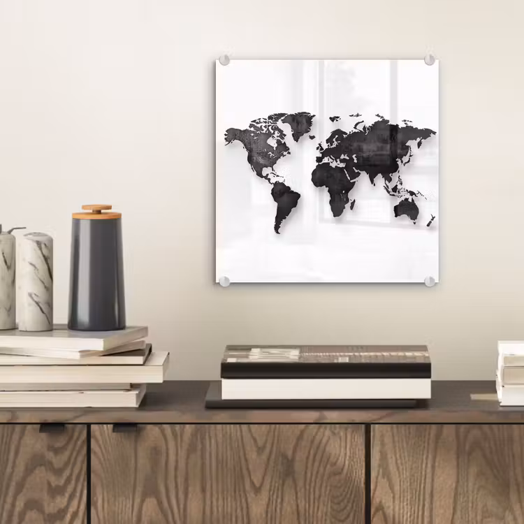 Wereldkaart - Diepte - Zwart plexiglas 5mm klein -sfeer1