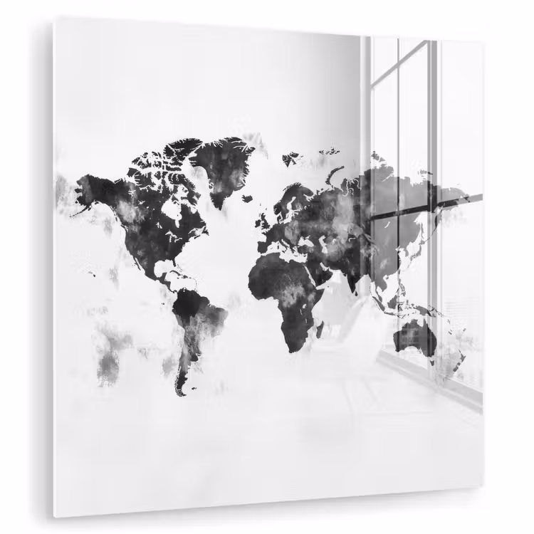 Wereldkaart - Inkt - Zwart plexiglas 5mm klein -zzzproduct_nieuw