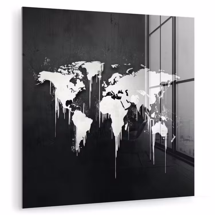 Wereldkaart - Inkt - Wit plexiglas 5mm klein -zzzproduct_nieuw