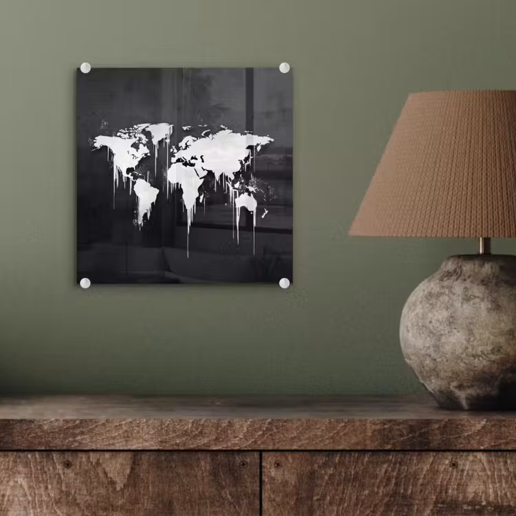Wereldkaart - Inkt - Wit plexiglas 5mm klein -sfeer3