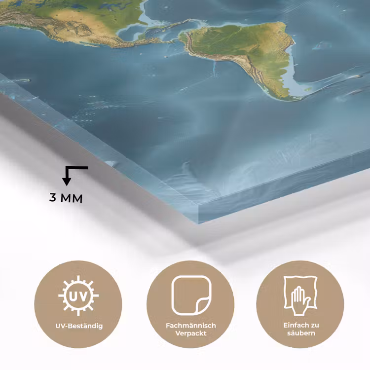Wereldkaart - Topografisch reliëf plexiglas 5mm klein -wsfeer2_DE
