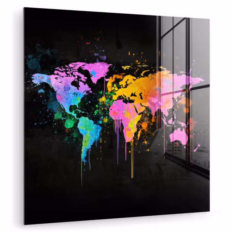 Wereldkaart - Druppen - Abstract - Roze plexiglas 5mm klein -zzzproduct_nieuw