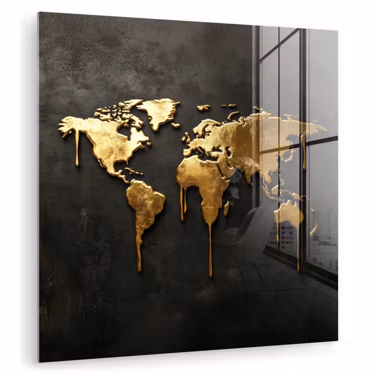 Wereldkaart - Druipende randen - Zwart plexiglas 5mm klein -zzzproduct_nieuw