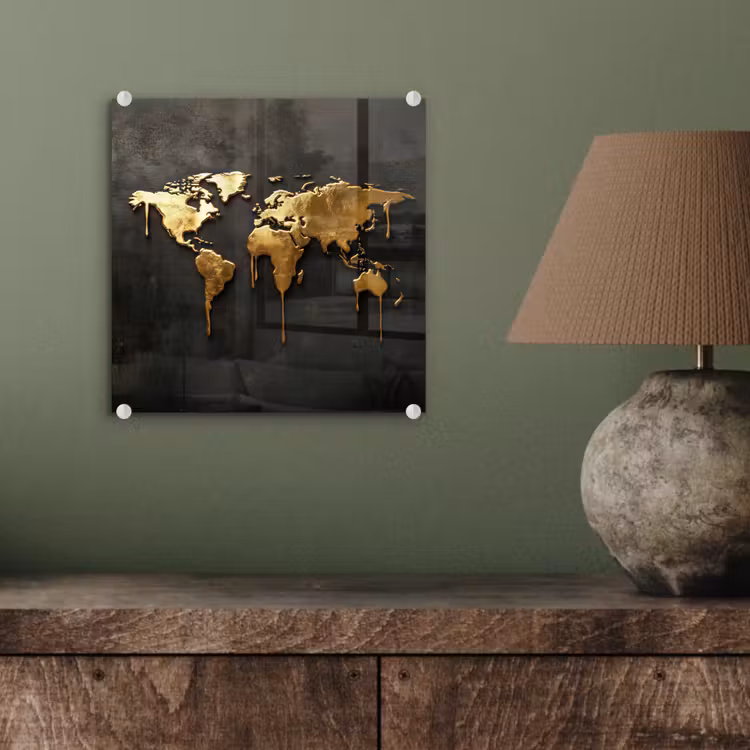 Wereldkaart - Druipende randen - Zwart plexiglas 5mm klein -sfeer3