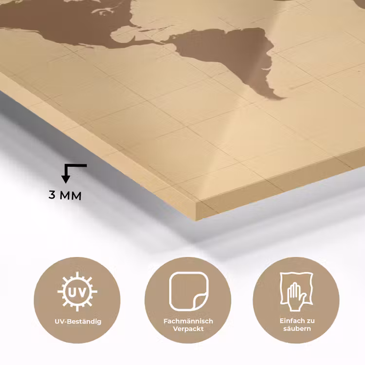 Wereldkaart - Verweerd raster - Bruin plexiglas 5mm klein -wsfeer2_DE