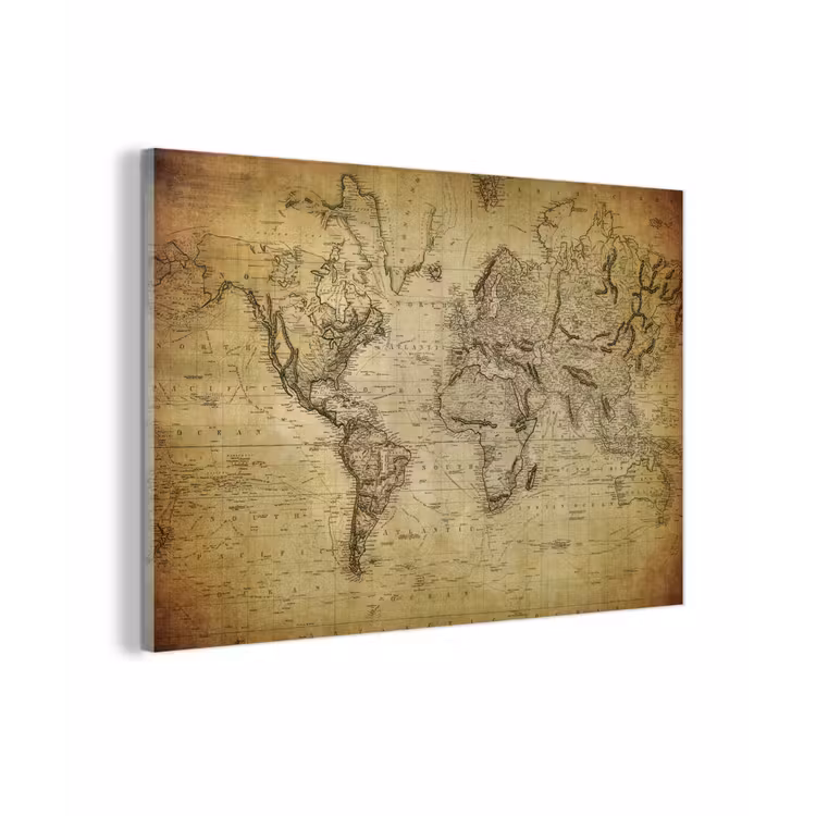 Wereldkaart - Vintage - Antiek - Bruin - Papier plexiglas 5mm klein -z3d